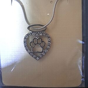 Rhinestone Pawprint Halo Heart Necklace